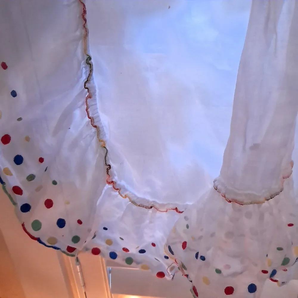 Vintage kitchen cafe curtains polka dots rainbow‎ primary colors white whimsy